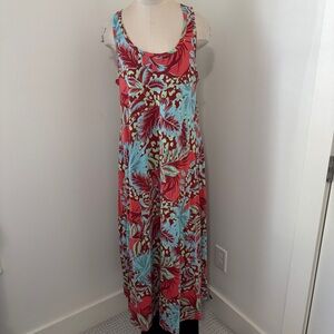 Soft Surroundings Large Floral Scoop Neck Maxi Dress ~ Floral Tropical Beach